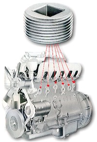 Socket plug shown above an engine block with arrows indicating placement points.